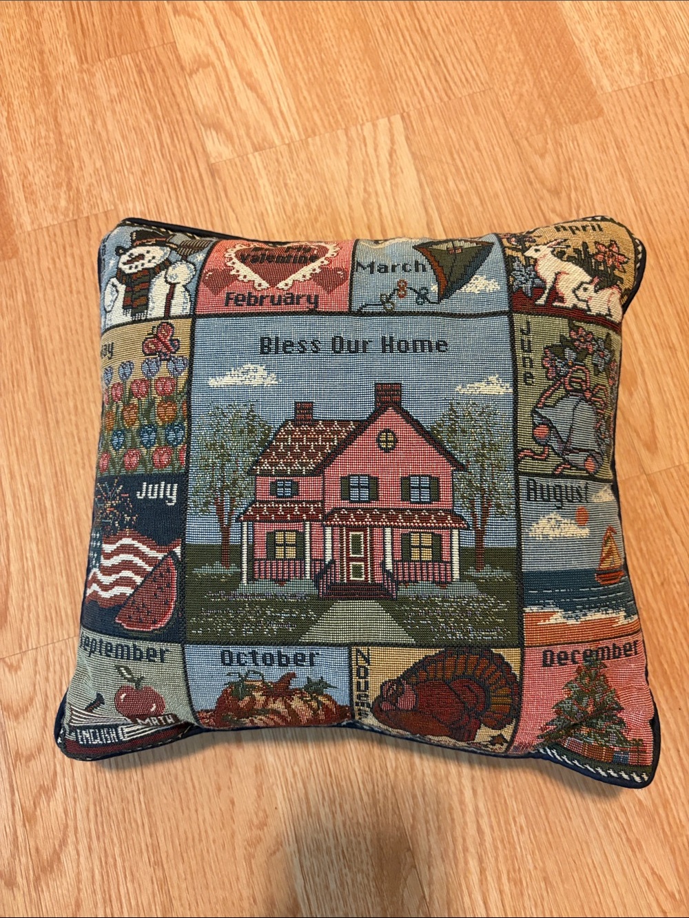 Bless Our Home Multicolor Seasonal Sampler Throw Pillow